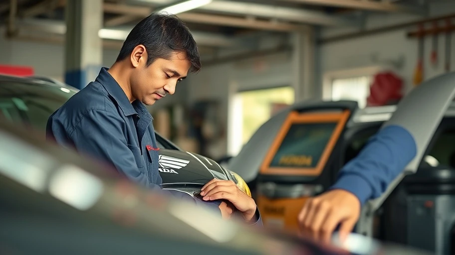 Ảnh thợ máy đang kiểm tra xe Honda