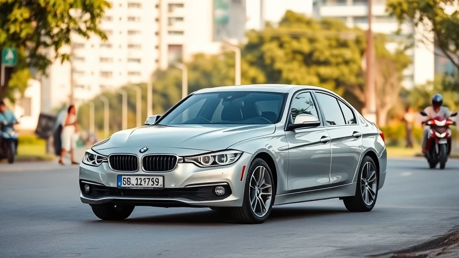 BMW 3 Series sedan trên đường phố Việt Nam, ảnh thực tế.