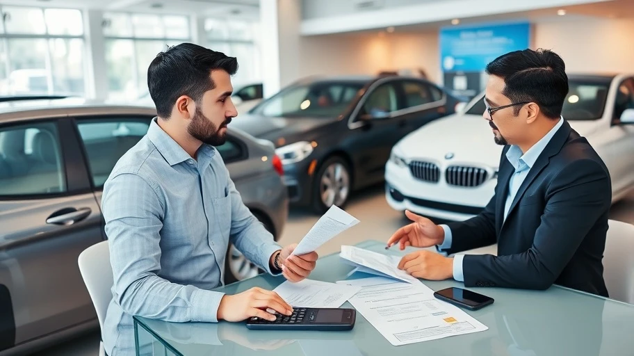 Khách hàng và nhân viên thương lượng giá xe BMW cũ