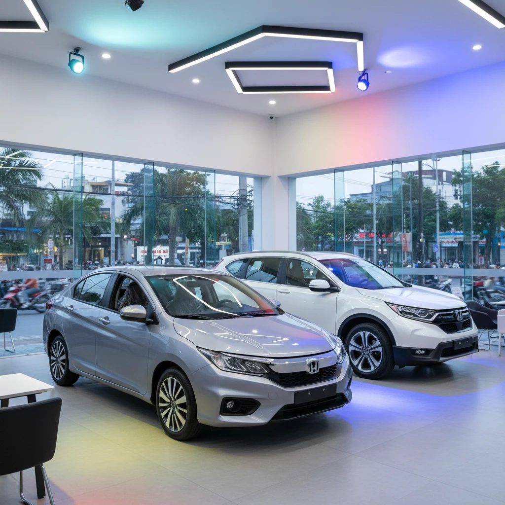 Mẫu xe Honda City và CR-V trong showroom Việt Nam