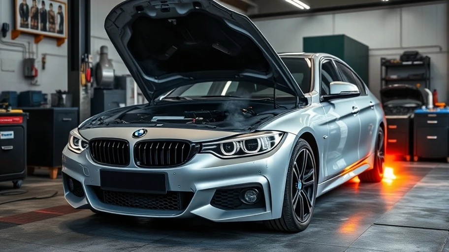 Xe BMW đang được bảo dưỡng tại gara uy tín để ngăn ngừa cháy nổ