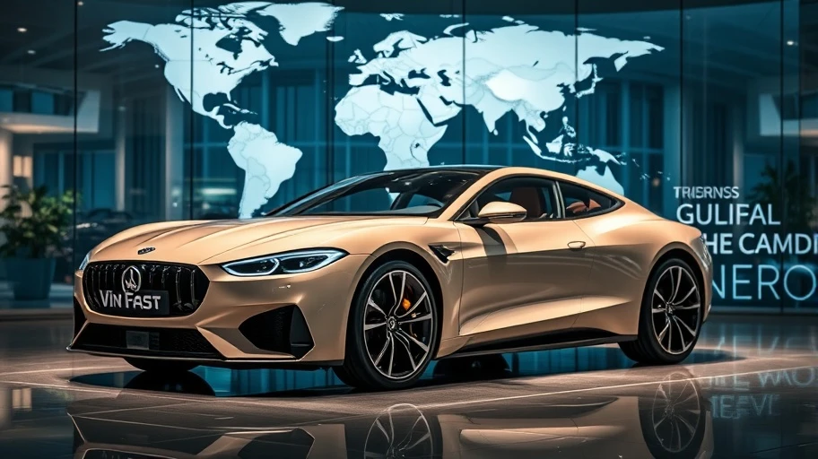 Xe VinFast trưng bày tại một showroom quốc tế